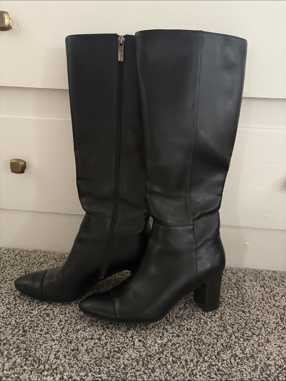 Anne Klein Black Knee-High Faux Leather Boots Sz 8M